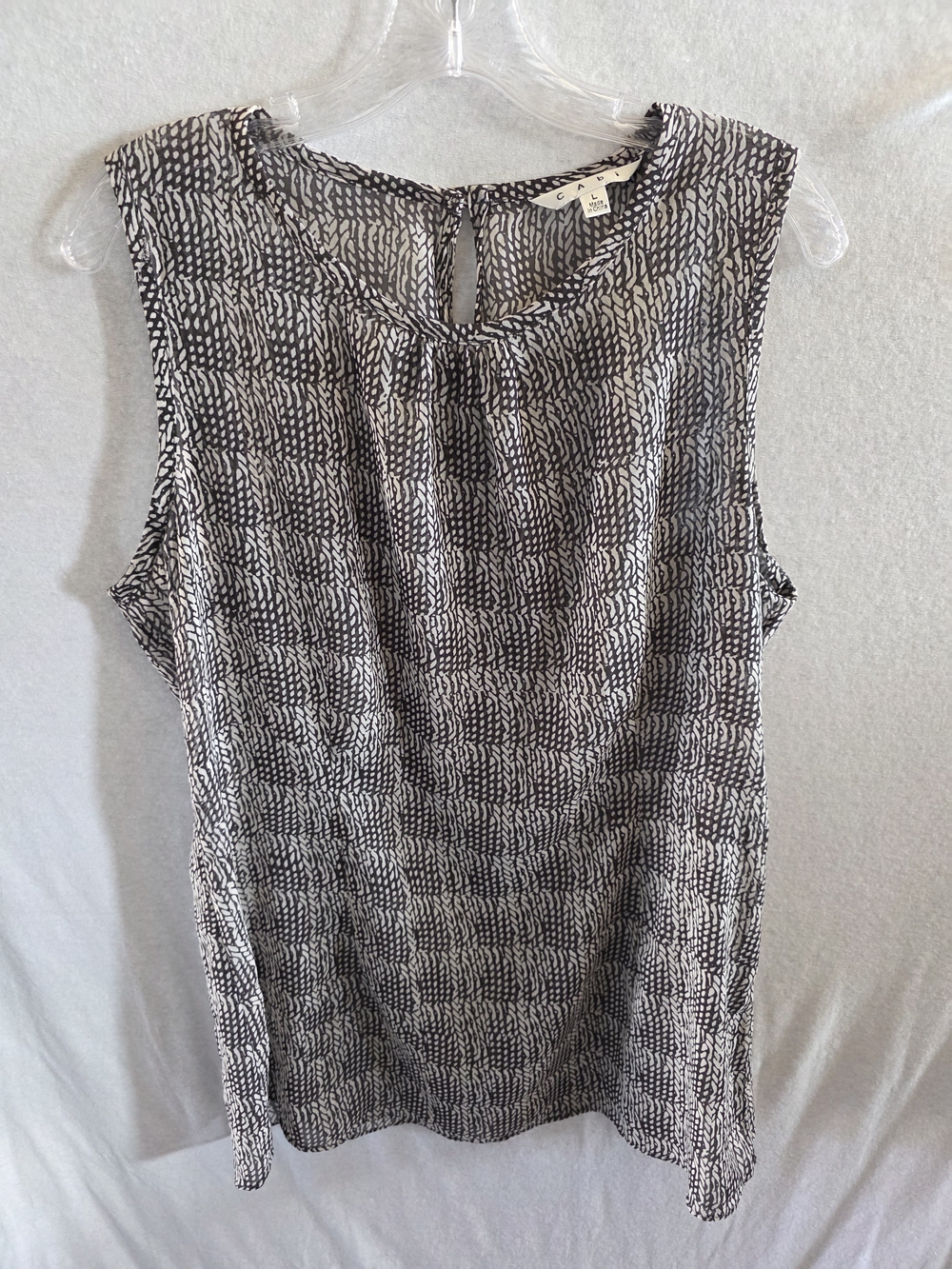 CAbi Black and White Sleeveless Printed Blouse